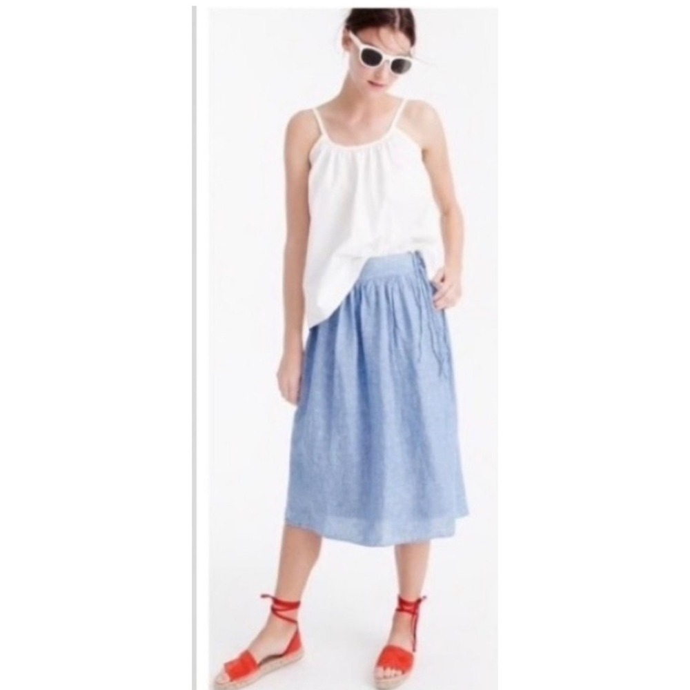 J. Crew Linen Blend Midi Skirt Blue Lace Up Waist Size‎ 2